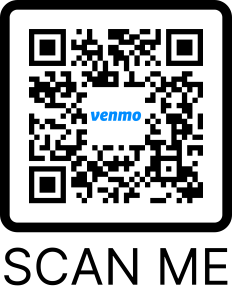 A QR code with the word "Venmo" in blue text at the center.